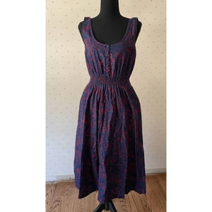 Urban Outfitters Navy Blue Midi Dress with Red Floral Print